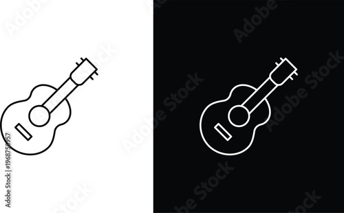 Canvastavla Guitar icon minimalist line art for music and instruments, Acoustic guitar outline vector symbol for web and apps, Simple string instrument graphic design element for musicians