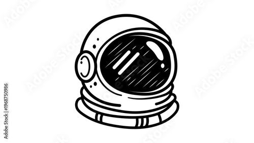 Minimalist black line vector icon of an astronaut helmet on a white background. Hand-drawn space helmet illustration for science and exploration projects. Scalable outline graphic element.