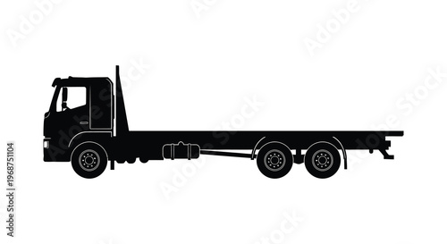 A black silhouette depicts a commercial truck showcasing its side profile and flatbed design a stark silhouette high quality professional