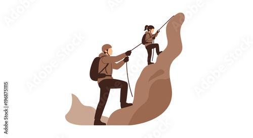 Teamwork and Support On A Rocky Ascent