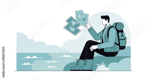 Solo Traveler Contemplating Travel Destinations Holding Destination Cards