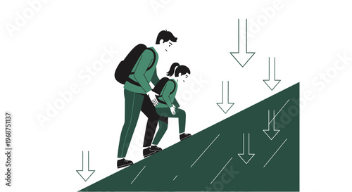 Teamwork Ascending Challenging Terrain Together Supporting Growth