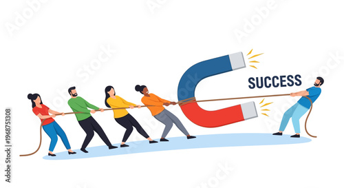 Teamwork Effort Pulling Towards Magnetic Success