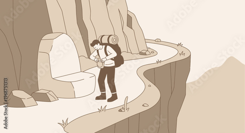 Solo Trekker Pauses Mid-Journey on Scenic Mountain Path