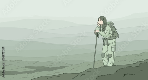 Solo Trekker Contemplating Vast Mountainous Horizon