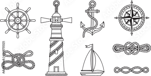 A collection of historical sailing and navigation tools and instruments Vector