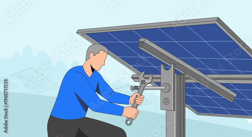 Technician Adjusting Solar Panel System For Optimal Energy Production