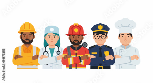 Various professionals including construction worker and labor workforce at work