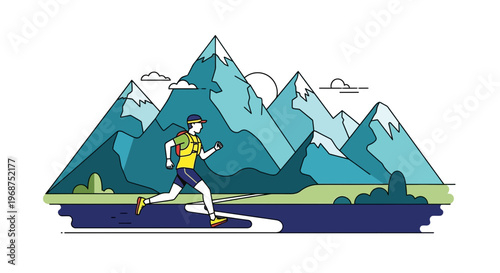 Trail Runner Ascending Majestic Mountain Peaks Adventure