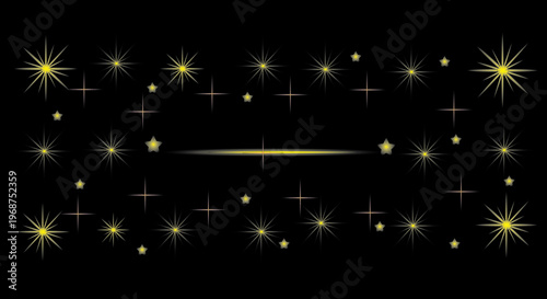 Sparkling starbursts and light effects on a black background