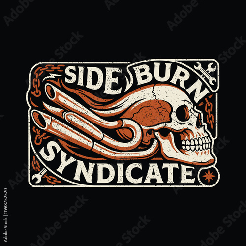 Side Burn Syndicate - Skull with Exhaust Pipes Illustration