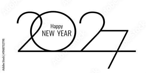 2027 Happy New Year minimal line typography design with modern black outline numerals, logo text in clean white background in contemporary editorial style for corporate greeting card, marketing 