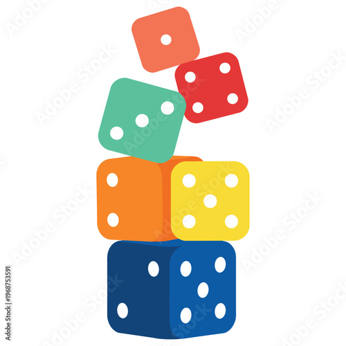 Stacked colorful dice. game pieces, probability, fun, chance, gambling, board games.