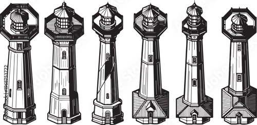 Antique grandfather clocks with intricate wooden designs and clock faces Vector
