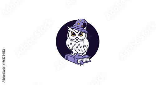 Wise owl wearing a hat sitting on books.