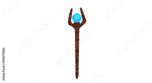 Brown stick with blue gemstone on top.
