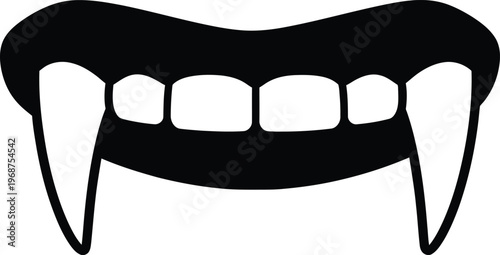 Silhouette scary vampire fangs showing teeth and lips vector illustration