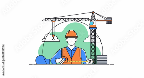 A construction worker from the workforce performs labor with a crane.