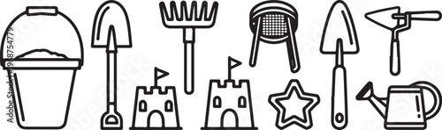 Various kitchen appliances and utensils arranged in a simple line drawing Vector