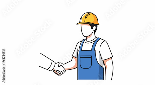 A worker in overalls and a hard hat shakes hands on Labor Day