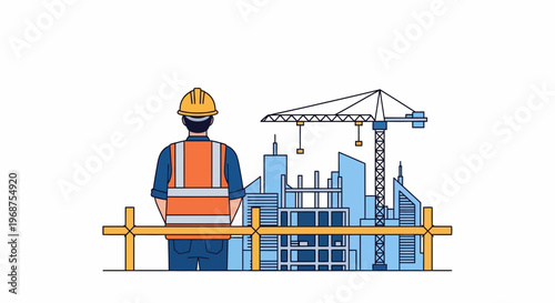 A worker in labor on a construction site celebrates worker day.