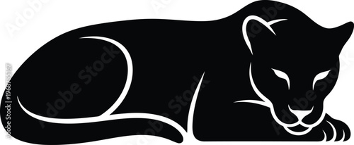Silhouette sleeping puma resting big cat animal logo design vector illustration
