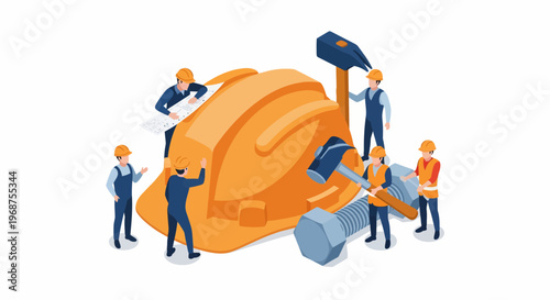 Workers celebrate Labor Day with heavy machinery in an industrial setting