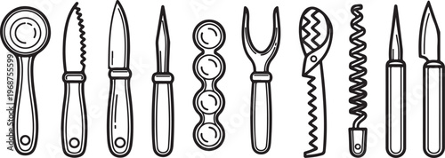 A collection of vintage keys and key-like objects in black and white Vector