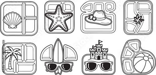 A collection of vintage line drawings featuring various modes of transportation and objects Vector