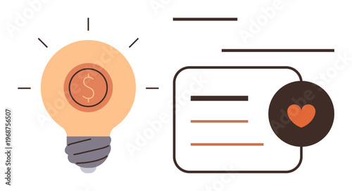 Financial planning, crowdfunding, charitable donations, innovative ideas, business solutions, creative economy. A light bulb with a dollar sign and a heart symbol. Financial innovation