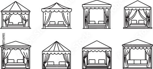 Diagram of architectural structures with varying roof and window designs Vector