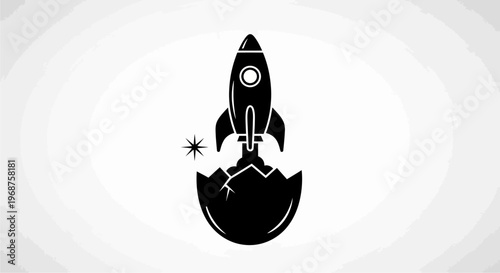 Black silhouette of a rocket launching into space.