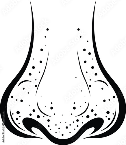 Human Nose with Blackheads Acne and Clogged Pores Skincare Dermatology Outline Illustration