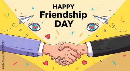Happy friendship day celebrating bonds of friendship with handshake illustration