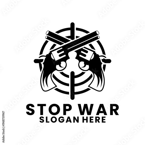 Stop War Anti War Message Revolvers Target Symbol Vector. Anti-War Concept Vector with Crossed Guns and Target Logo Icon