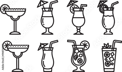 A collection of various types of wine glasses and a decorative vase Vector
