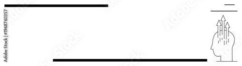 Human mind development. Abstract illustration of a head silhouette with growth arrows, innovation and mental expansion. Perfect for education, career development, leadership, psychology