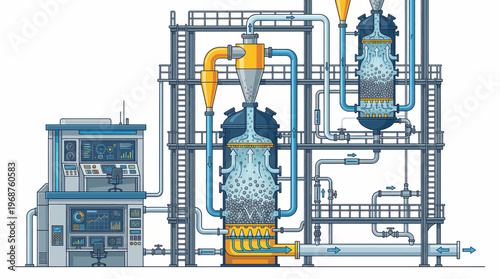Industrial factory machinery and equipment illustration.