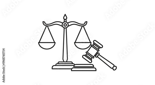 Law scale with gavel on desk symbolizing justice and legal judgment in a professional office setting with balance and authority