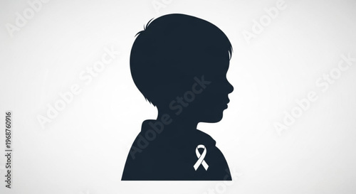 Child silhouette with white awareness ribbon on shoulder symbolizing support and solidarity