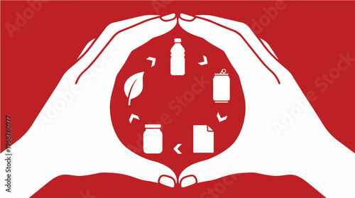 Circular Economy Concept with Hands Forming Loop of Transforming Materials Representing Recycling Sustainability and Zero Waste System Illustration