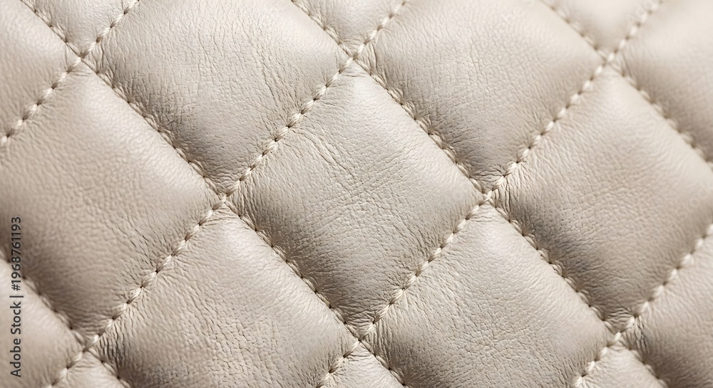 Fototapeta premium Close-up of luxurious quilted cream vegan leather texture with elegant diamond pattern and soft matte finish