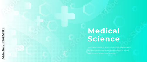 Modern healthcare green gradient background with translucent medical crosses, hexagons shapes. Clean minimal design for clinics, insurance, wellness, apps, banners and medical presentations