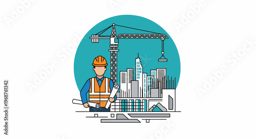 A worker celebrates labor day with a hard hat on a construction site.