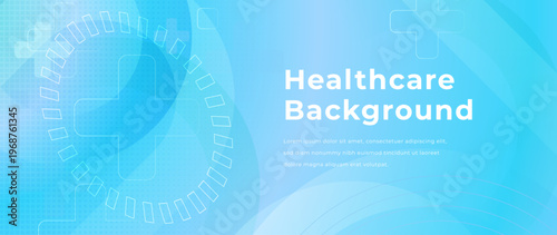 Cyan blue medical gradient background. Transparent crosses, subtle geometric shapes. Futuristic healthcare design. Soft light and clean layout for telemedicine, hospitals, digital health presentations