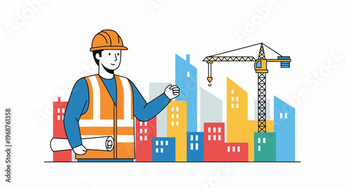 A worker in labor on a construction site celebrates worker day.