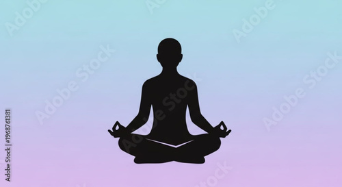 Person meditates in lotus position against a serene gradient background symbolizing mindfulness and relaxation