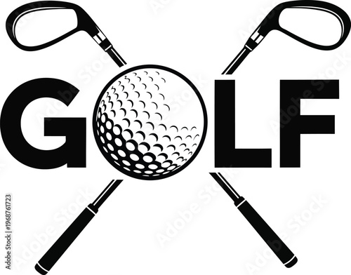 Golf Sports Typography Logo with Crossed Clubs and Dimpled Ball Vector Design
