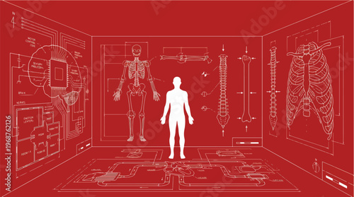 Self Awareness Concept with Human Blueprint Room Representing Personal Analysis Identity Mapping and Psychological Insight Illustration