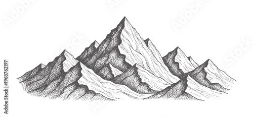 Of jagged mountain peaks in monochrome landscape